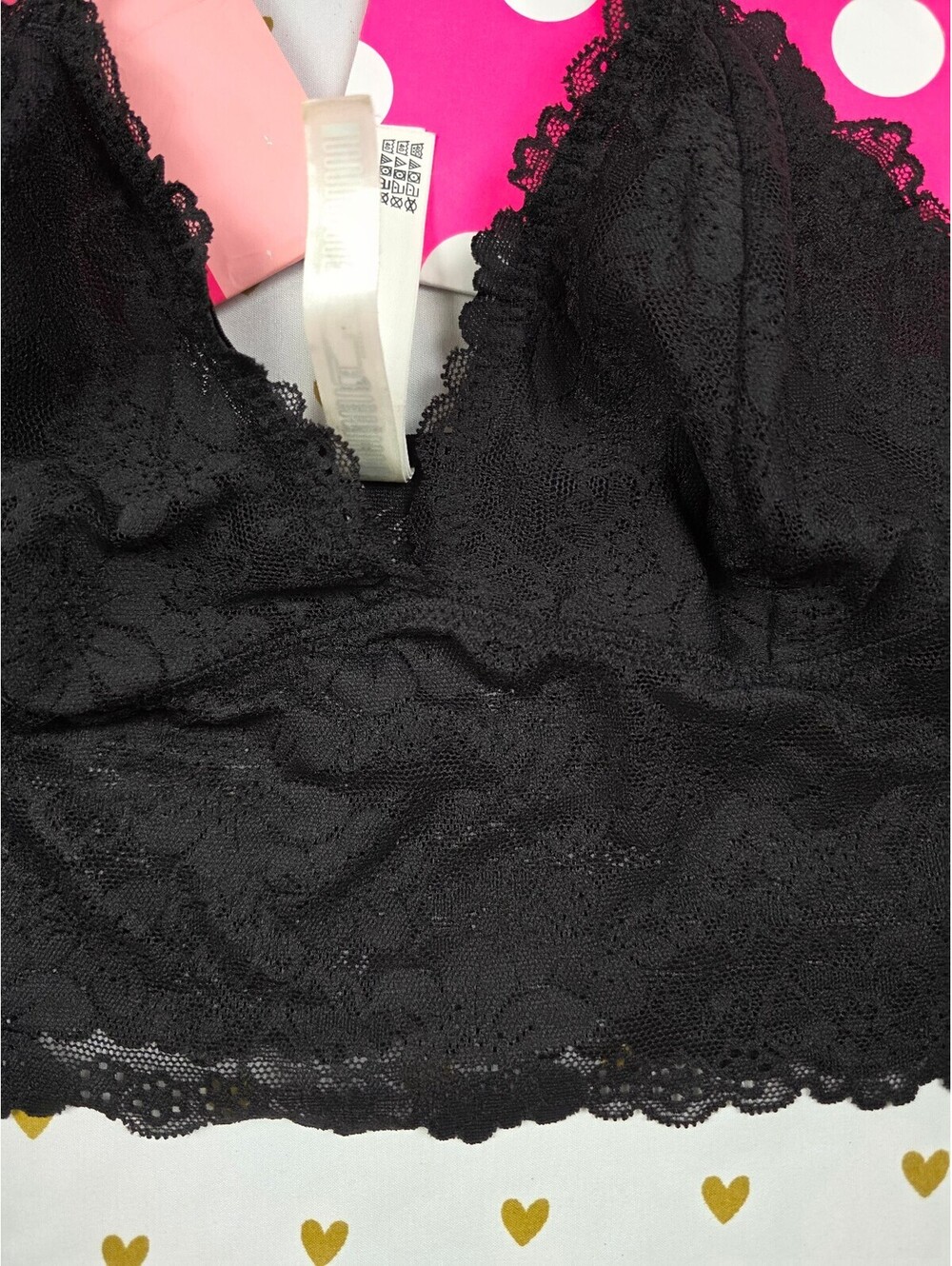 Victorias Secret Pink Black Stretch Medium Bralette Bra Top Tank - Picture 2 of 4